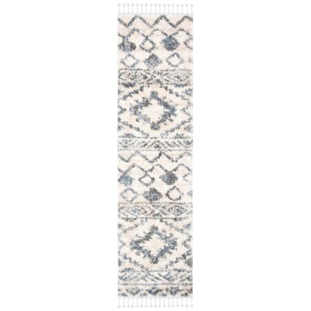 Safavieh 2 x 6 ft. Berber Fringe Shag Power Loomed Runner Area Rug; Cream & Navy BFG606A-26